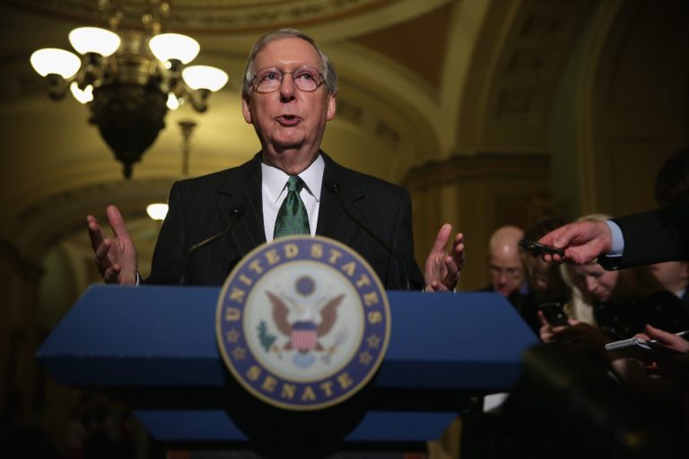 Senate Majority Leader Mitch McConnell, R-Ky., called out the Democratic plan on the Senate floor Thursday, and said if Democrats get their way, it will mean holding up raises for people in the military. (Getty Images)