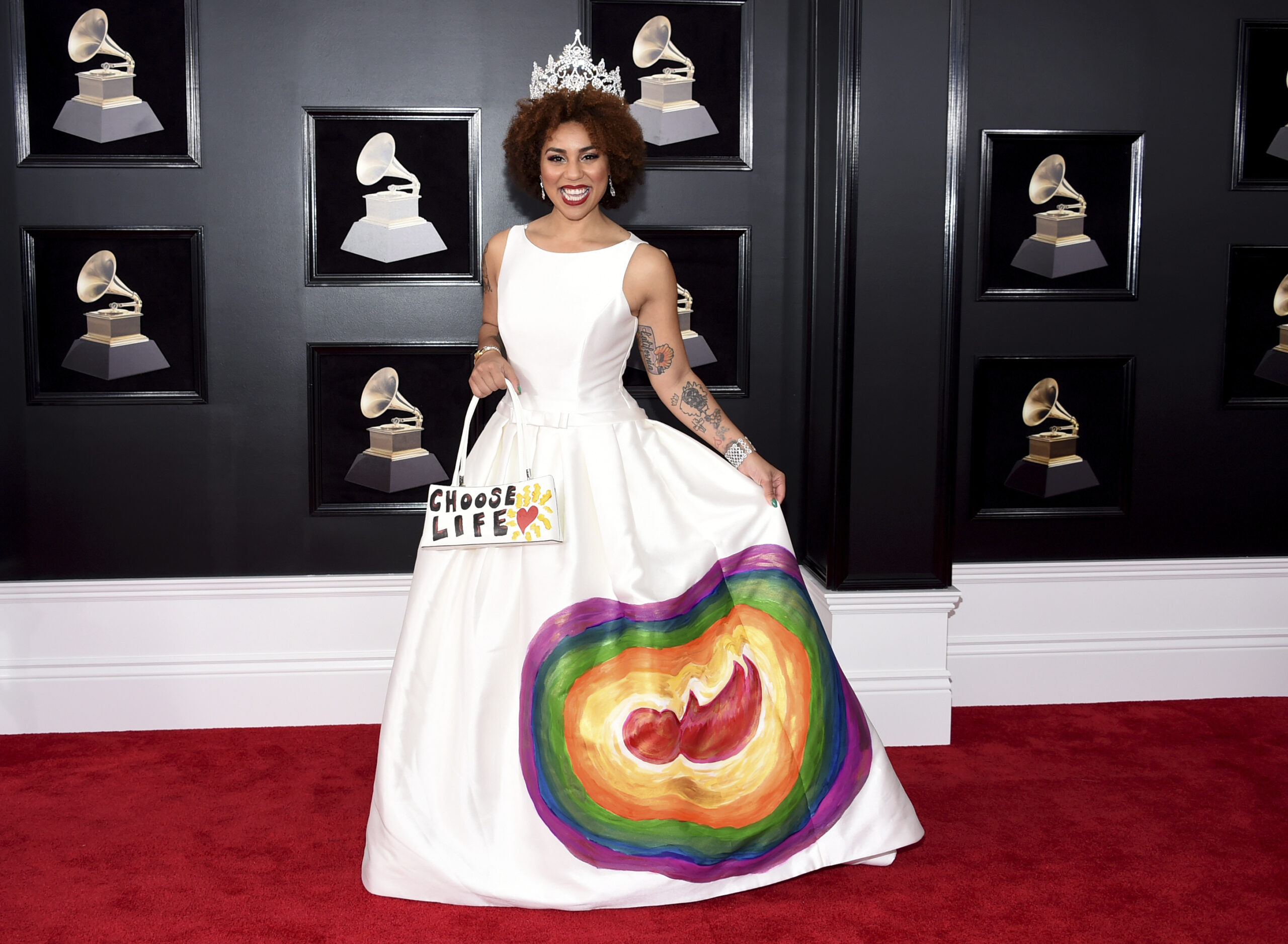 Joy Villa again makes fashion headlines at the Grammys with anti-abortion fetus dress