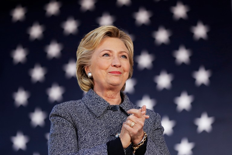 Democratic presidential candidate Hillary Clinton leads in a four-way matchup with 42 percent to Donald Trump's 36 percent, according to a new poll. (AP Photo/Matt Rourke)