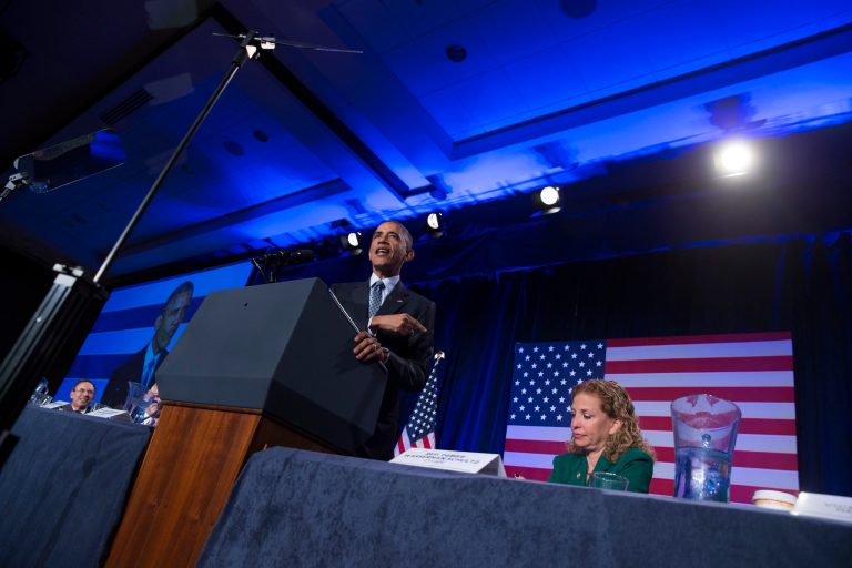 President Obama speaks at the Democratic National Committee winter meeting in Washington, Friday, Feb. 20, 2015. Taunting Republicans, the president said it's 