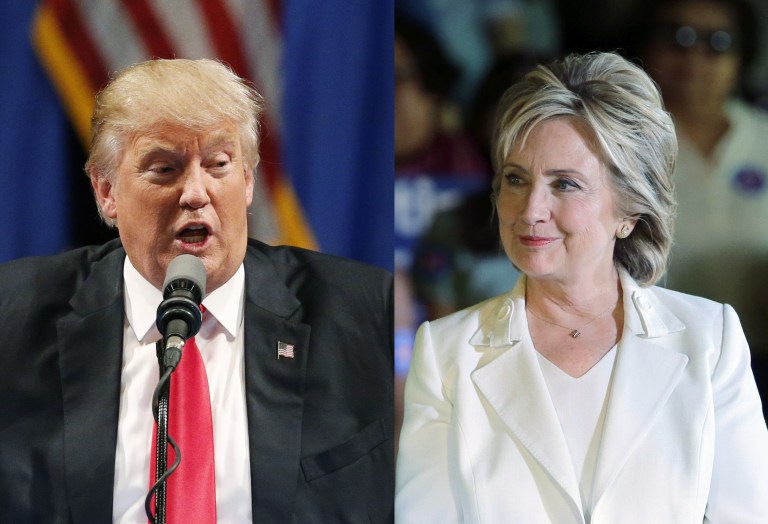 It is a binary choice — that is obvious at least to every active duty member of the American military. Either Hillary Clinton or Donald Trump will be their commander in chief. (AP Photo/John Locher)