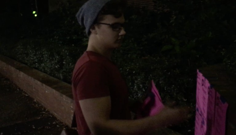 Anti-abortion students at the University of Florida hung signs that read, 