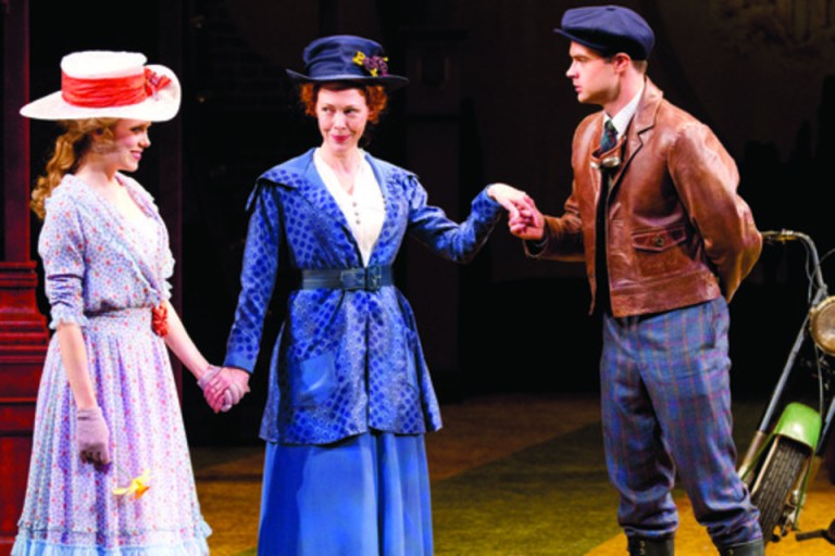 Alyssa Gagarin, left, as Anne Page, Veanne Cox as Margaret Page and Mark J. Sullivan as Fenton in the Shakespeare Theatre Company's production of The Merry Wives of Windsor, directed by Stephen Rayne. (Photo by Scott Suchman)