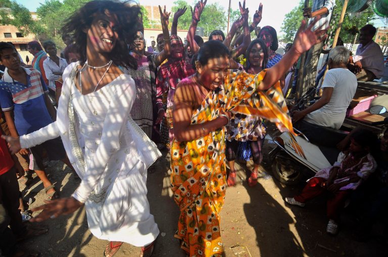 Indian eunuchs dance after Supreme Courtâs verdict recognizing third gender category, in Nagpur, India, Tuesday, April 15, 2014. India's top court on Tuesday issued a landmark verdict recognizing transgender rights as human rights, saying people can identify themselves as a third gender on official documents. (AP Photo)
