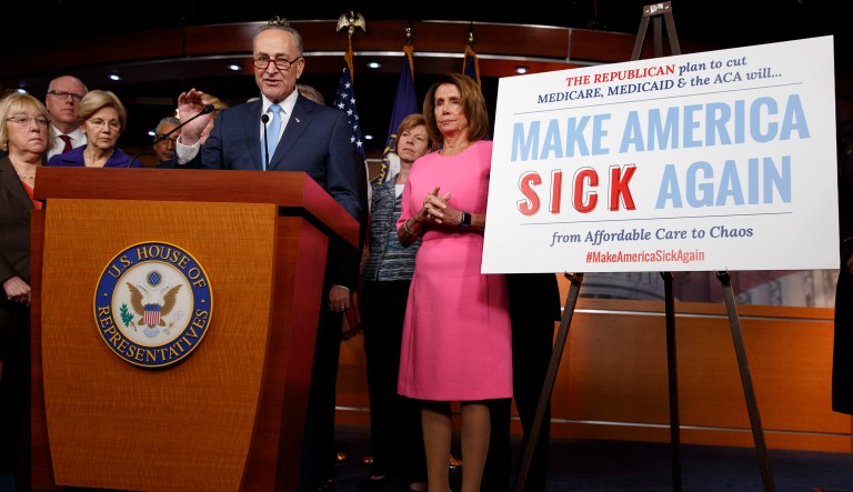 According to a new poll, 44 percent voters said they trusted Democrats, compared with 34 percent of respondents who reported that they trusted Republicans to handle healthcare issues. (AP Photo/Evan Vucci)
