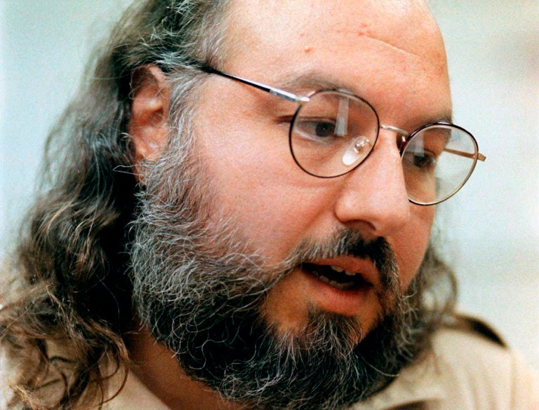 In this Friday, May 15, 1998 file photo, Jonathan Pollard speaks during an interview in a conference room at the Federal Correction Institution in Butner, N.C. (AP Photo/Karl DeBlaker, File)