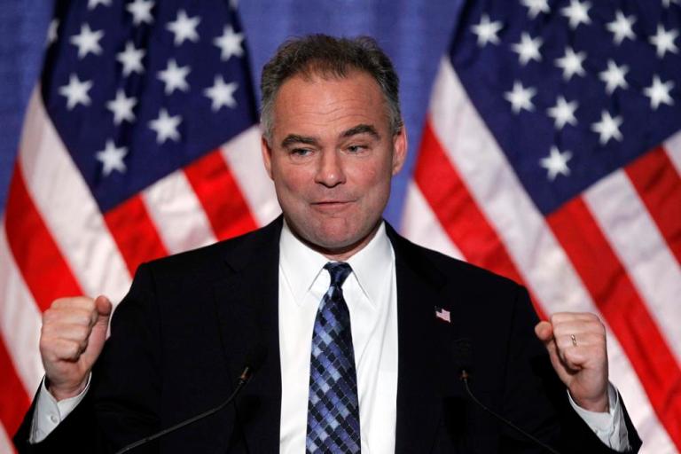 In this file photo, Tim Kaine makes remarks at the University of Pennsylvania in Philadelphia, Wednesday, Sept. 8, 2010. 