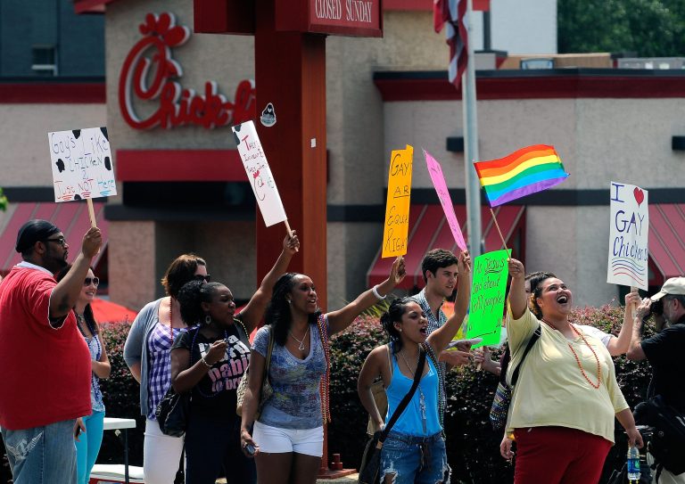 Gay rights groups and others protest and hold a 