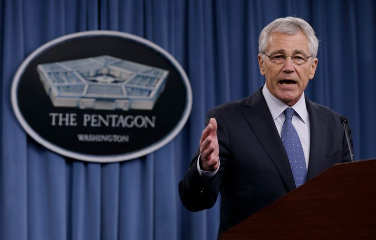 Defense Secretary Chuck Hagel briefs reporters at the Pentagon on Monday. (AP Photo/Carolyn Kaster)
