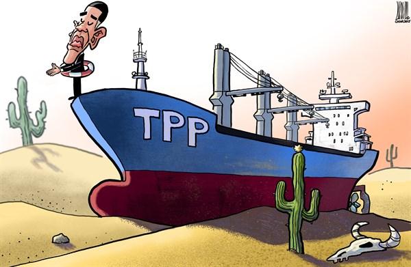 Editorial cartoon: TPP nosedive
