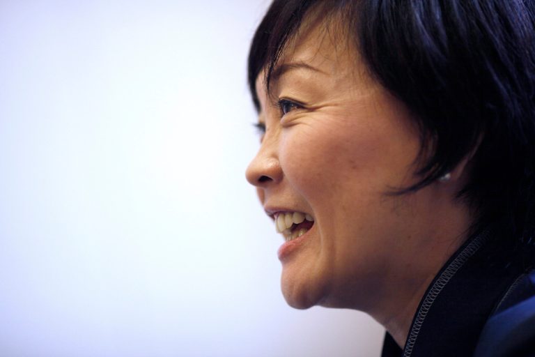 Japanese Prime Minister Shinzo Abe's wife Akie Abe speaks during an interview with The Associated Press at the prime minister's official residence in Tokyo Thursday, Sept. 4, 2014. Akie said on Thursday that her husband gives her time for a wide range of activities, from raising organic rice to appearing in a gay pride parade. Despite her husband's conservative image, she says he does chores when he can. (AP Photo/Eugene Hoshiko)