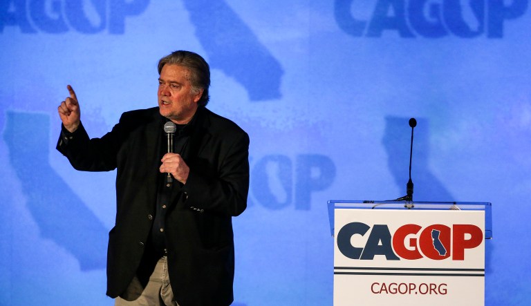Bannon is leveraging his connection with President Trump in these settings to urge grassroots conservatives and Republican insiders to oust party leaders in Congress and discard decades of traditional policy. (AP Photo/Ringo H.W. Chiu)