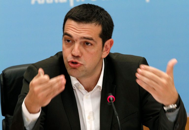   Head of Greece's radical left-wing Syriza party Alexis Tsipras speaks in Athens, Tuesday, June 12, 2012. Tsipras, whose party came a surprise second in inconclusive May 6 elections, said he would stick to his pledge to tear up Greece's bailout deal, saying the austerity the country has been forced to impose in return for billions of euros in rescue loans was leading Greece towards collapse. (AP Photo/Petros Karadjias)  