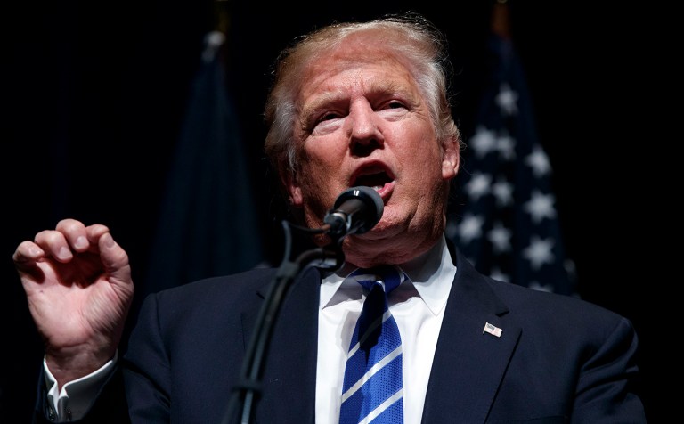 Donald Trump isn't as interested in Hillary Clinton's speeches to Wall Street as he is in something else. (AP Photo/Evan Vucci)