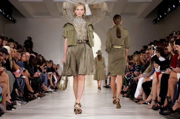 The Ralph Lauren Spring 2015 collection is modeled during Fashion Week, in New York, Thursday, Sept. 11, 2014. (AP Photo/Richard Drew)