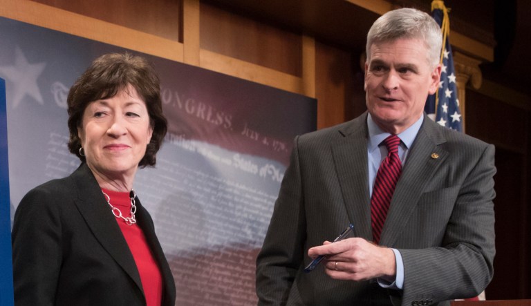 Sen. Bill Cassidy, who has been spearheading bipartisan talks alongside Sen. Susan Collins, R-Maine, joined the closed-door meeting Thursday, which focused on tax credits to reduce healthcare costs. (AP Photo/J. Scott Applewhite)