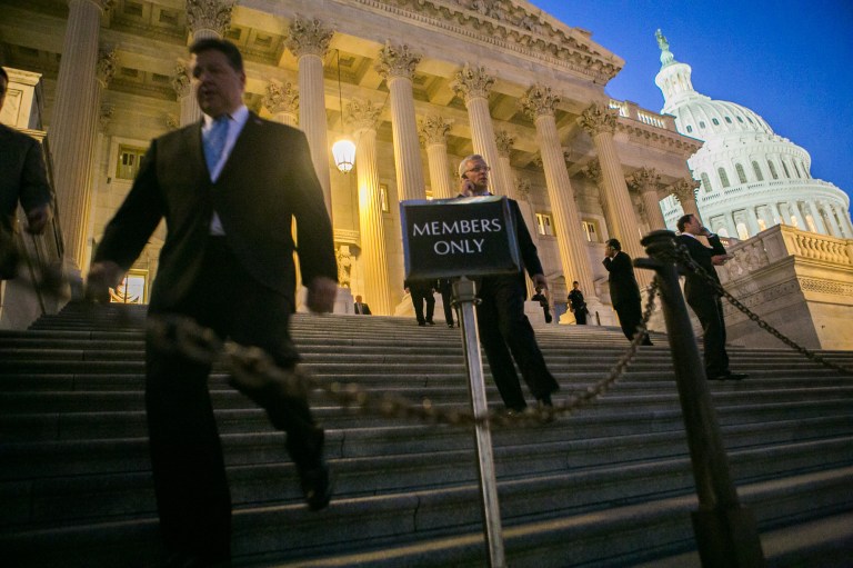 House Republicans leave the House side of the Capitol Building after dark, after voting on the rule of the continuing resolution on Monday. Republicans have a handful of options they can request that are attainable, good policy and potential political winners. (Photo: Graeme Jennings/Washington Examiner)
