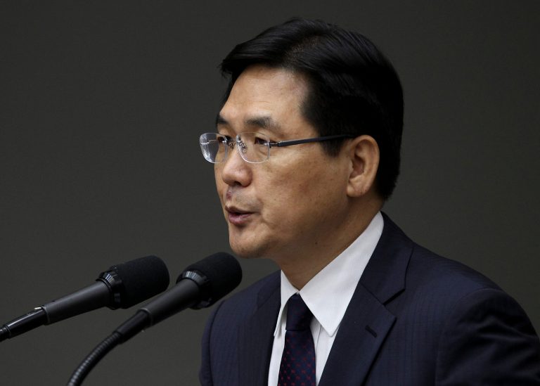 South Korean Defense Ministry spokesperson Kim Min-seok speaks about the outcome of a government investigation into unmanned drones recently found near the inter-Korean border areas, during a news conference at the ministry in Seoul, South Korea, Thursday, May 8, 2014. Seoul's Defense Ministry announced Thursday that a joint investigation by South Korea and the U.S. concluded three drones found in the South in March and April were flown by North Korea on military surveillance missions. A ministry statement called the drone flights a military provocation and said that South Korea will strongly react to it. North Korea has denied it sent such drones, accusing South Korea of plotting another fabrication that shows its confrontational stance on the North. (AP Photo/Ahn Young-joon. Pool)