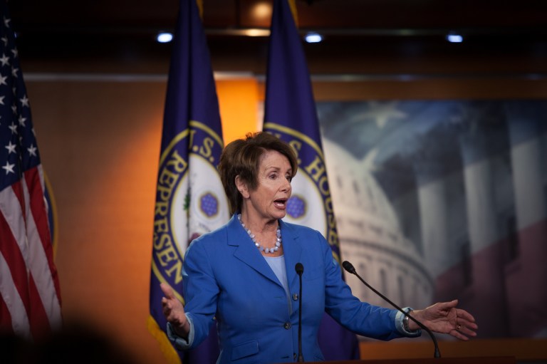 House Minority Leader Nancy Pelosi at a press conference on Capitol Hill, where she told reporters that Congress has too much critical, unfinished work to be leaving for a five-week recess in August. (Graeme Jennings/WashingtonExaminer)