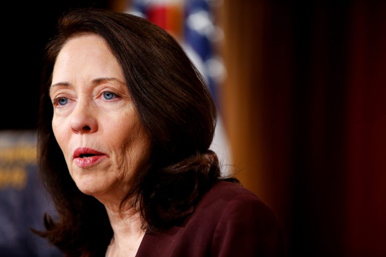 Sen. Maria Cantwell, D-Wash. speaks during a news conference on Capitol Hill in Washington, Wednesday, March 25, 2015, to discuss crude oil rail transport legislation. (AP Photo/Andrew Harnik)