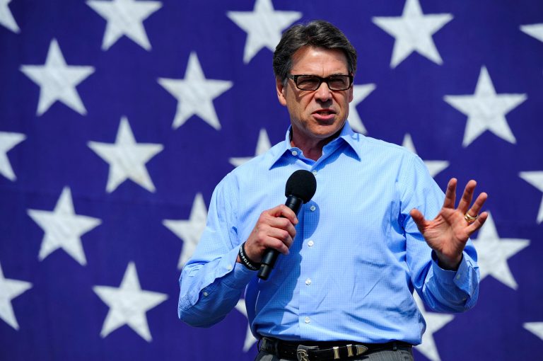 Texas Gov. Rick Perry speaks during a rally for South Carolina Republican Gov. Nikki Haley, who announced her candidacy for a second term at the Bi-Lo Center, Monday, Aug. 26, 2013, in Greenville, S.C. (AP Photo/ Richard Shiro)
