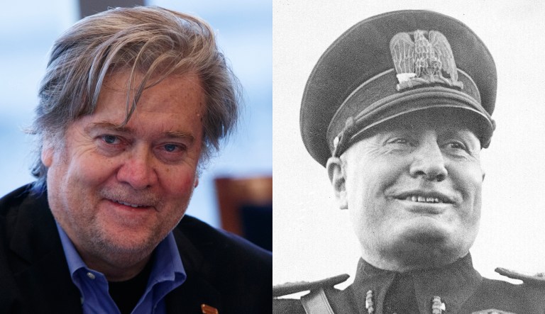 Former White House adviser Steve Bannon and Italian dictator Benito Mussolini