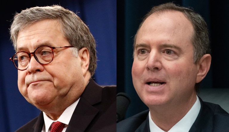 William Barr and Adam Schiff.