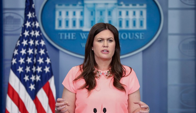 White House deputy press secretary Sarah Huckabee Sanders denied the firing of James Comey from the FBI had anything to do with the agency's investigation into President Trump's campaign. (AP Photo/Andrew Harnik)
