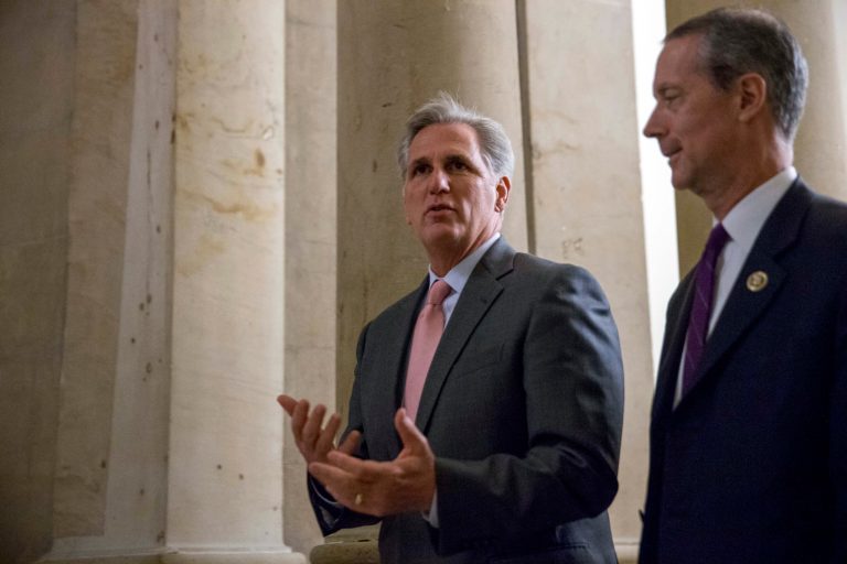 House Majority Leader Kevin McCarthy of Calif., withÂ Rep. Mac Thornberry, R-Texas, right, walks to the House, Wednesday, Sept. 30, 2015, on Capitol Hill in Washington. (AP Photo/Andrew Harnik)
