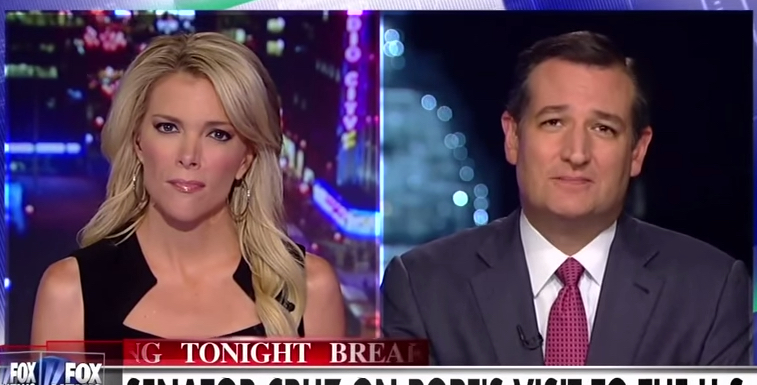 Fox News host Megyn Kelly and Sen. Ted Cruz agreed Tuesday night that the press is trying to advance a story that Pope Francis agrees with Democrats on climate change and income inequality. (Screenshot)