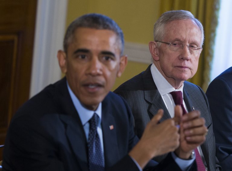 Harry Reid announced the meeting with President Obama, adding that he still hopes to sit down with congressional Republicans to work out a spending proposal. (AP Photo)Â 