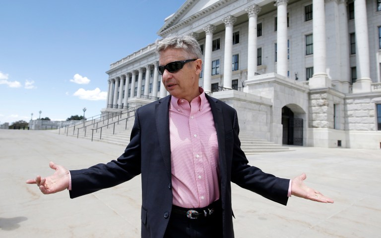 Gary Johnson needs to exceed the 15-point threshold in national polling to qualify for the presidential debate stage against likely opponents Hillary Clinton and Donald Trump. (AP Photo/Rick Bowmer, File)