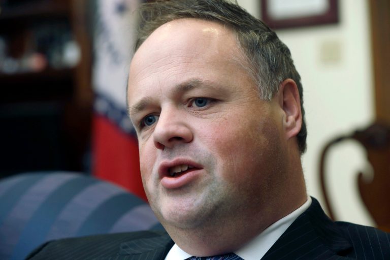 In this Tuesday, Jan. 7, 2014 photo, Arkansas Lt. Gov. Mark Darr is interviewed at the Arkansas state Capitol in Little Rock, Ark. Darr on Friday, Jan. 10, 2014 said he would leave office Feb. 1, giving in to pressure from Democrats and fellow Republicans who said his impeachment was inevitable over ethics violations tied to his campaign and office spending. (AP Photo/Danny Johnston, File)