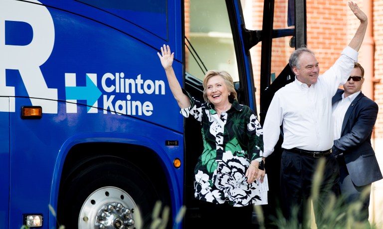 The state's support for Hillary Clinton also was likely buoyed by her decision to tap Virginia Sen. Tim Kaine, D-Va., as her running mate. (AP Photo/Andrew Harnik)