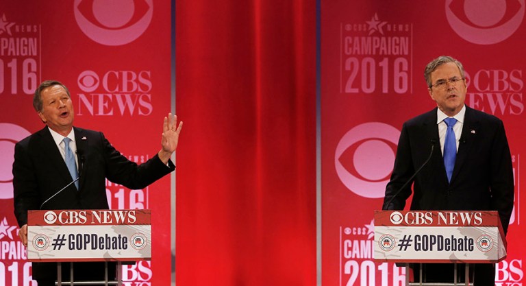 Jeb Bush and John Kasich sparred on expansion of Medicaid under Obamacare. (AP Photo/John Bazemore)