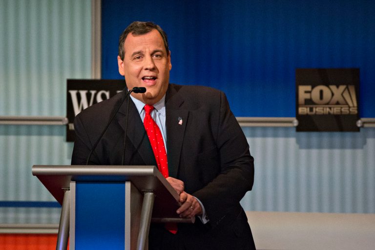 Chris Christie said he expects GOP front-runner Donald Trump to fall from his lead position and only end up winning the nomination as a wild card. (Daniel Acker/Bloomberg)