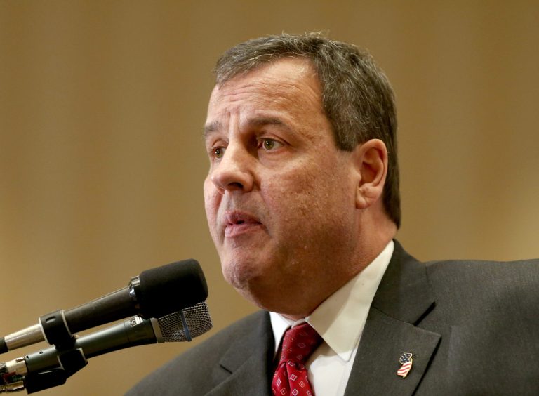 New Jersey Gov. Chris Christie speaks at the 3rd Annual Lincoln-Reagan Dinner at The Grappone Center, Monday, Feb. 16, 2015, in Concord, N.H. (AP Photo/Mary Schwalm)