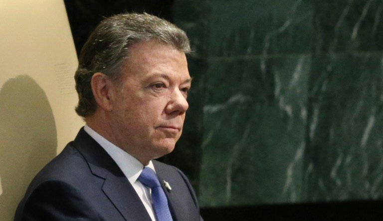 Colombian President Juan Manuel Santos Calderon prepares to speak during the 71st session of the United Nations General Assembly at U.N. headquarters, Wednesday, Sept. 21, 2016. (AP Photo/Seth Wenig)