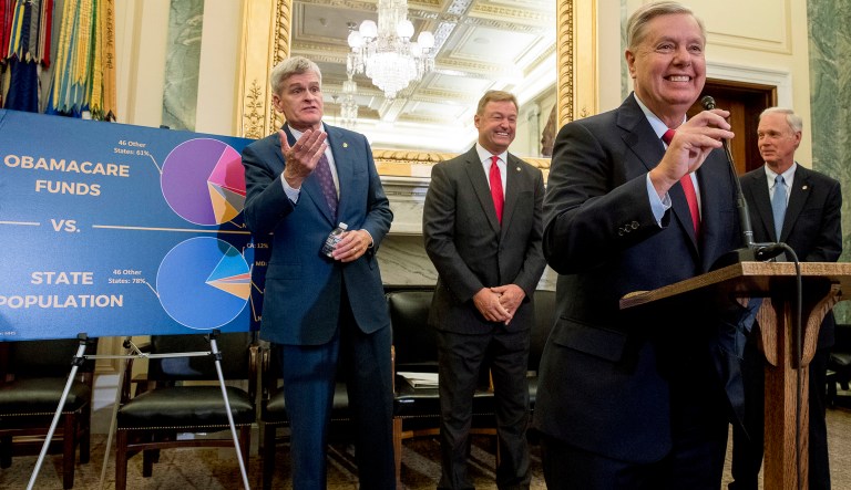 Democrats are eager to stir up opposition to the last-ditch legislation proposed by Sens. Lindsey Graham, R-S.C., and Bill Cassidy, R-La., to overhaul Obamacare. (AP Photo/Andrew Harnik)