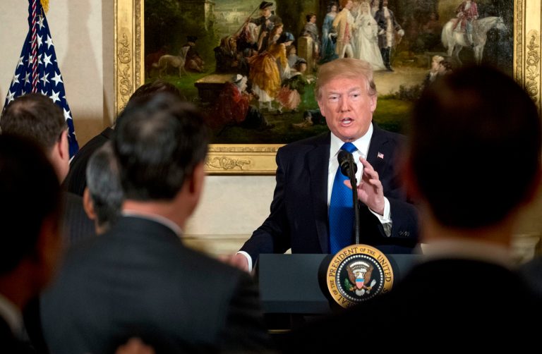President Donald Trump speaks during a meeting with U.S. and Japanese Business Leaders at the U.S. Ambassador's residence, Monday, Nov. 6, 2017, in Tokyo. Trump is on a five country trip through Asia traveling to Japan, South Korea, China, Vietnam and the Philippines. (AP Photo/Andrew Harnik)