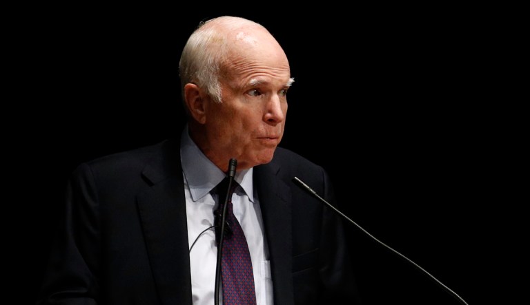 McCain left for Arizona on Sunday from Maryland, where he had been hospitalized. (AP Photo/Patrick Semansky)