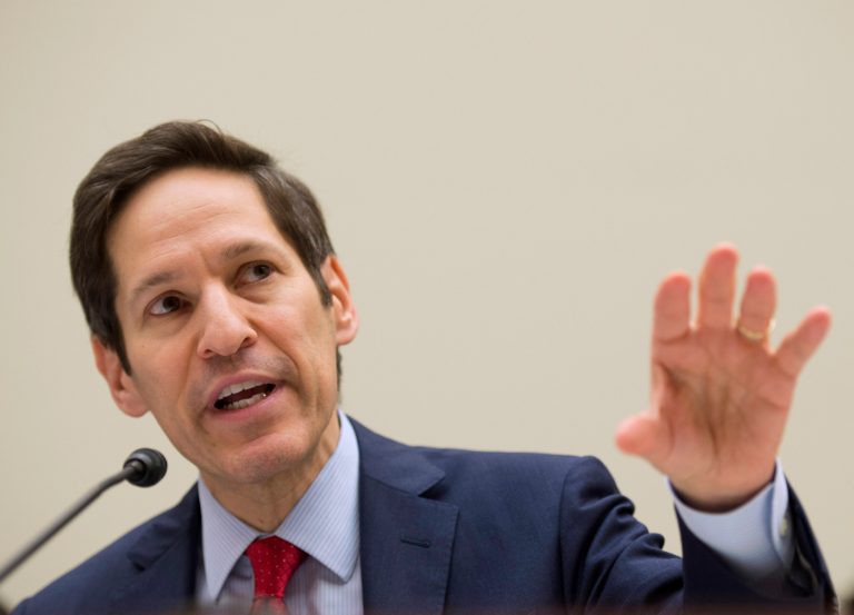 Centers for Disease Control and Prevention (CDC) Director Dr. Tom Frieden testifies on Capitol Hill in Washington Thursday, Aug. 7, 2014, before the House subcommittee on Africa, Global Health, Global Human Rights, and International Organizations hearing on 