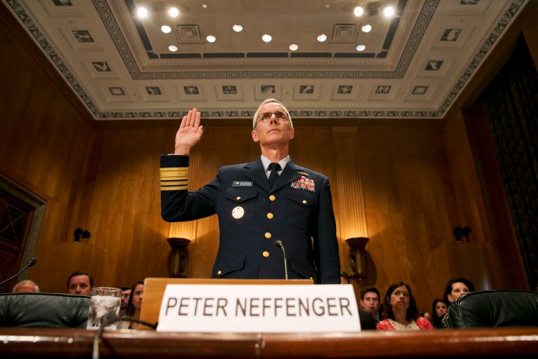 Coast Guard Vice Commandant Peter Neffenger is sworn in on Capitol Hill in Washington, Wednesday, June 10, 2015, prior to testifying before the Senate Homeland Security Committee hearing on his nomination to head the Transportation Security Administration. (AP Photo/Jacquelyn Martin)