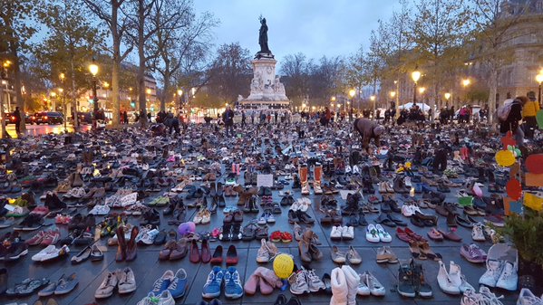 Shoes step in for marchers seeking climate action in Paris