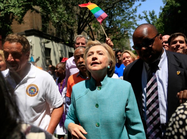 Hillary Clinton used the occasion to mark last year's Supreme Court decision Obergefell v. Hodges, which mandated that all states recognize gay marriages. (AP Photo)