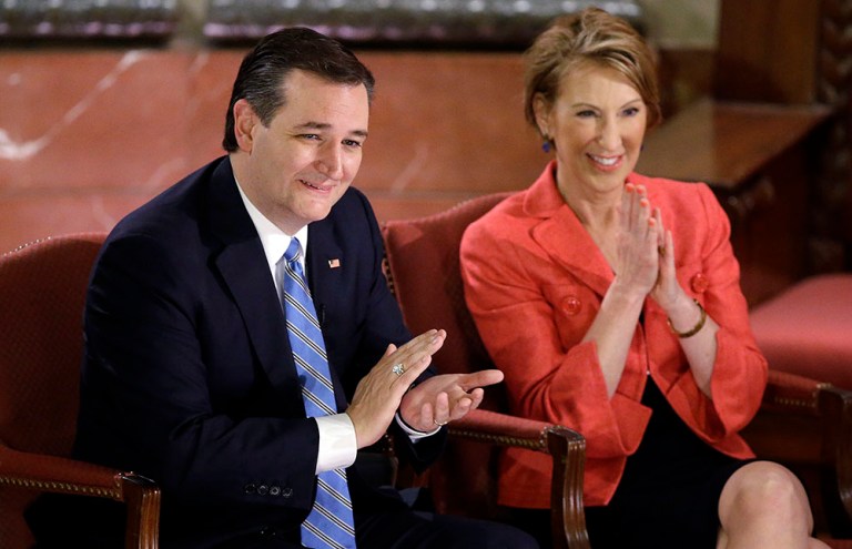 Fiorina, who accepted a position this week as Sen. Ted Cruz's, R-Texas, running mate, took a shots at Tyson and Trump during a press conference Friday. (AP Photo/Darron Cummings)