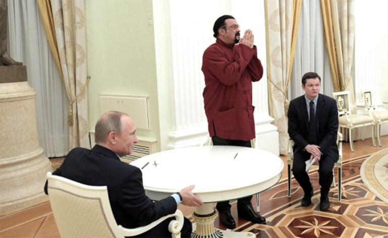 Steven Seagal met with Russian President Vladimir Putin and received a Russian passport and Russian citizenship. (Image courtesy Kremlin website)