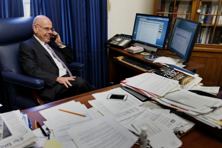 Rep. Henry Waxman, D-Calif. fields a flurry of phone calls in his Capitol Hill office in Washington, Thursday, Jan. 30, 2014, after he announced that he would retire after 40 years in the House of Representatives. (AP Photo)