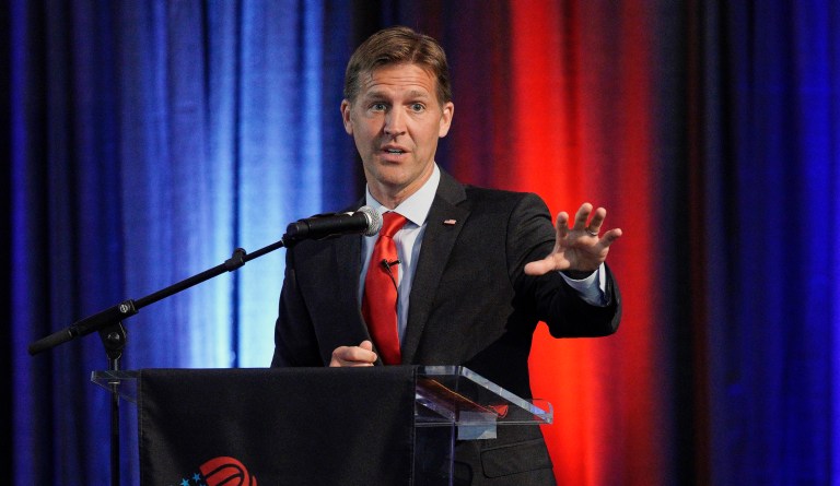 Sen. Ben Sasse, R-Neb., speaks during a legislative summit sponsored by the Omaha and Lincoln Chambers of Commerce, which was held at the Strategic Air Command & Aerospace Museum in Ashland, Neb., Thursday, Aug. 8, 2019.