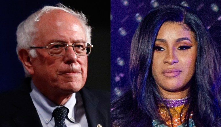 Pictured are Bernie Sanders, left, and Cardi B, right.